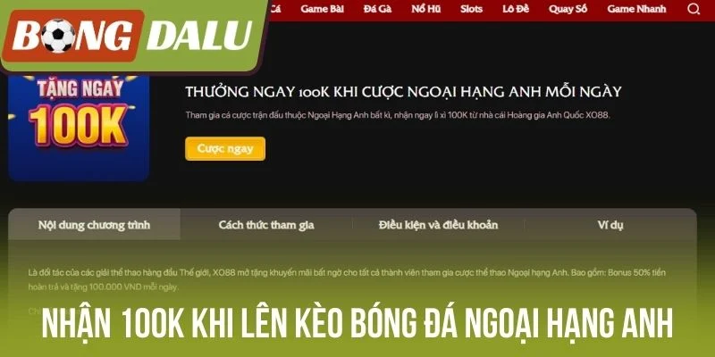 Nhận 100K khi lên kèo bóng đá Ngoại hạng Anh